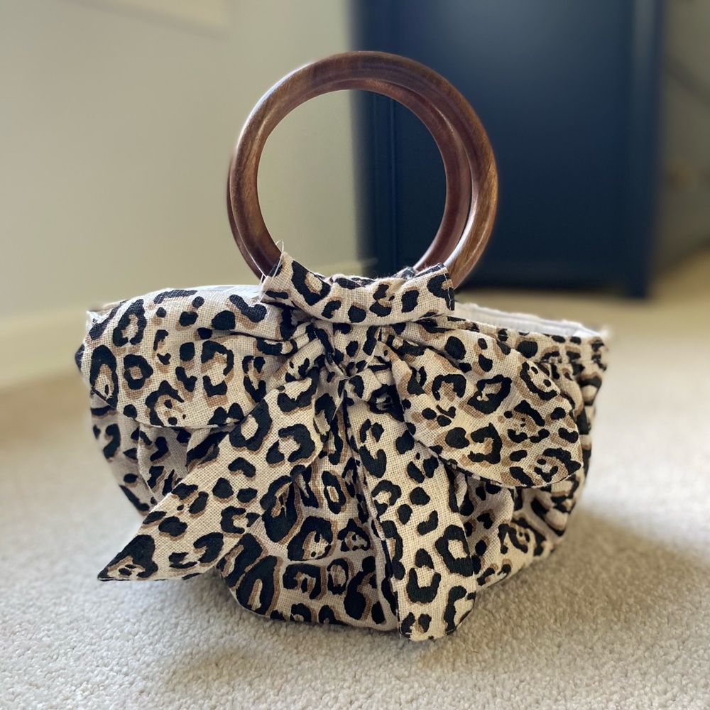 Anthropologie Leopard Print Handbag with Wooden Handles